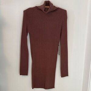 Ribbed Long-Sleeve Turtleneck Dress